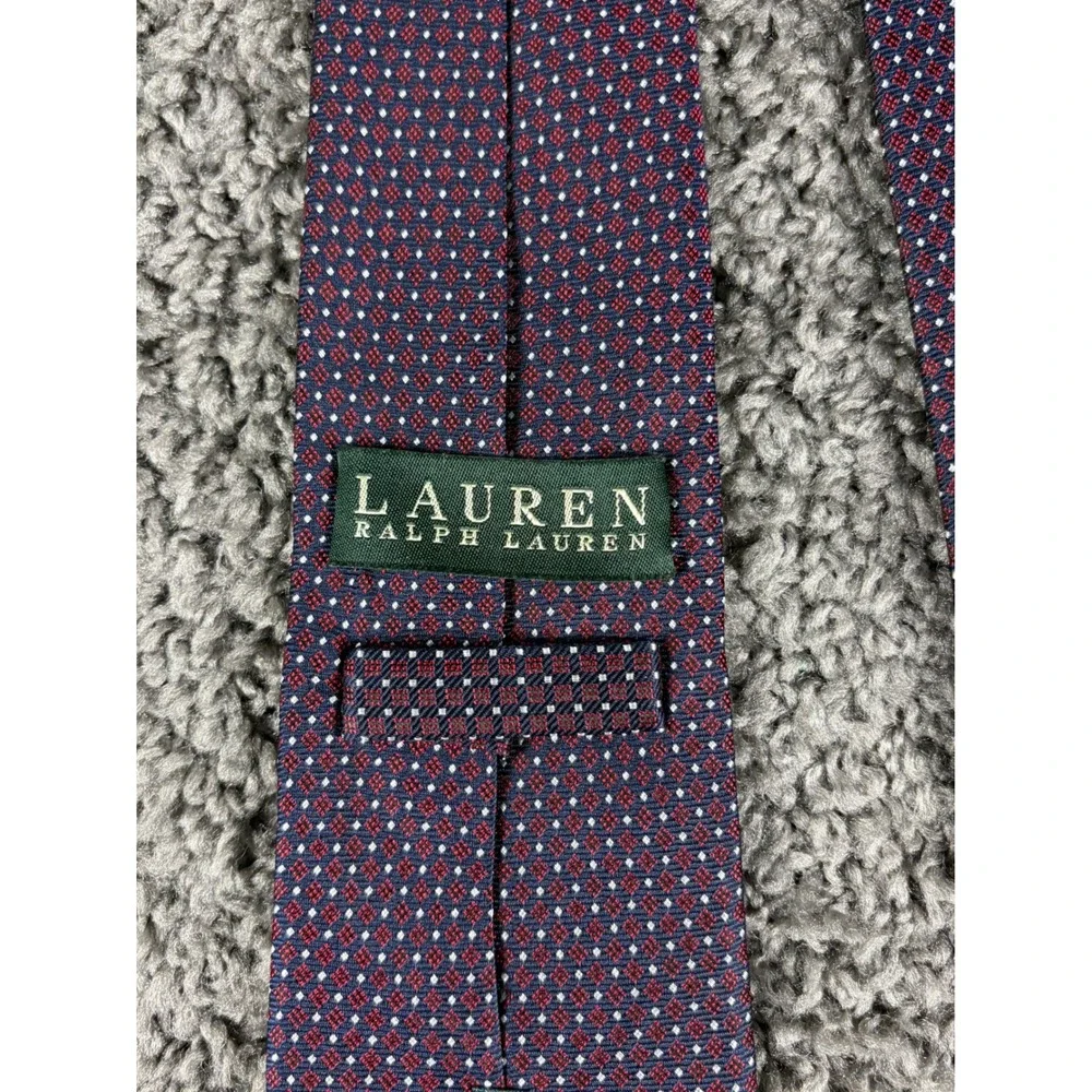 Lauren Ralph Lauren Mens Silk Tie Navy Blue Red Geometric Micro Dot Silk Necktie